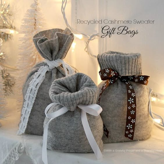 With a Grateful Prayer and a Thankful Heart: Recycled Cashmere Sweater Christmas Stocking & Gift Bags