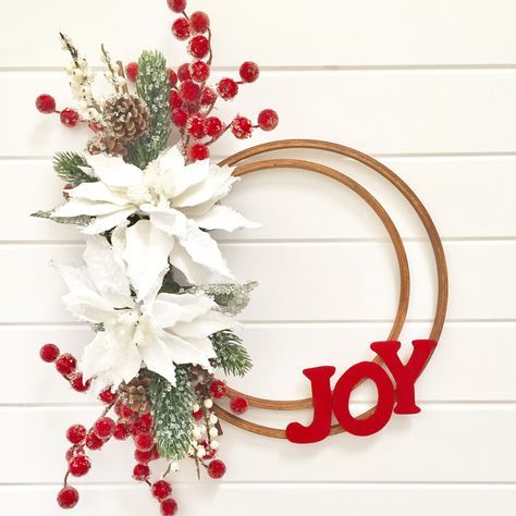 JOY wreath - embroidery hoop wreath - wreath DIY - make your own wreath