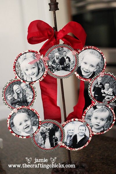 DIY wreath with family photos from throughout the year