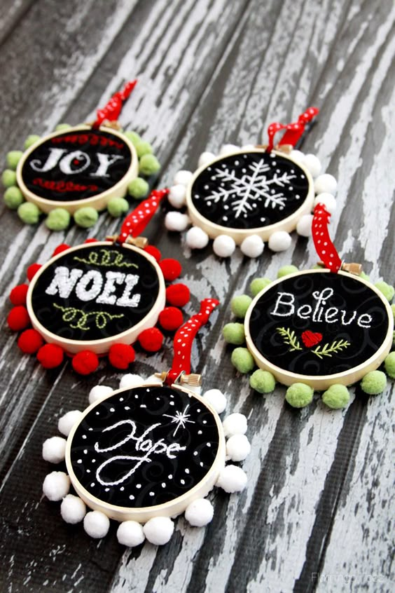 Mini Hoop "Chalk" Art Christmas Ornaments