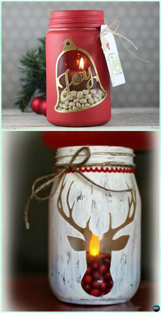 #DIY Stenciled Mason Jar Candle Holder #Christmas Lightsâ€¦